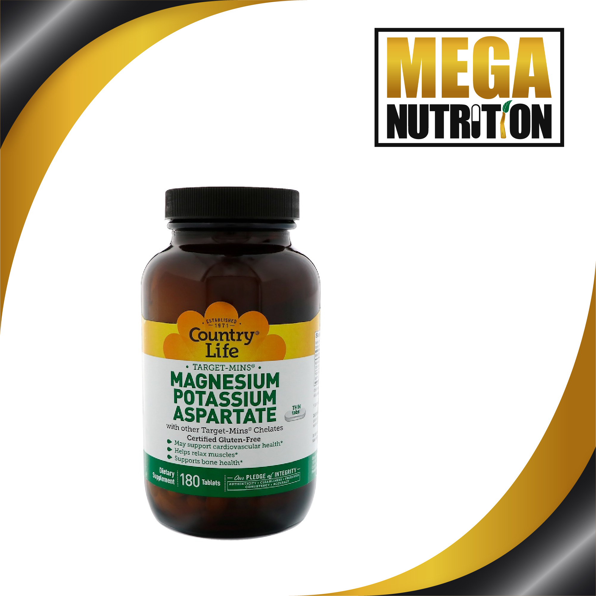 Country Life Magnesium Potassium Aspartate 180 Tablets Cardiovascular